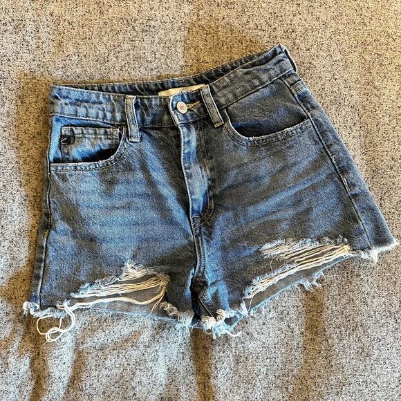 KanCan Pants - KanCan High Rise Distressed Cutoff Denim Shorts Size W0 23 Raw Hem Blue